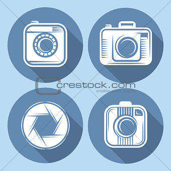 set of  hipster cameras or web icons with long shadow