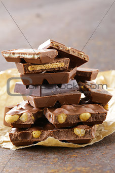 stack of bars pieces of chocolate with different flavors