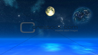 3D space background with fictional planets