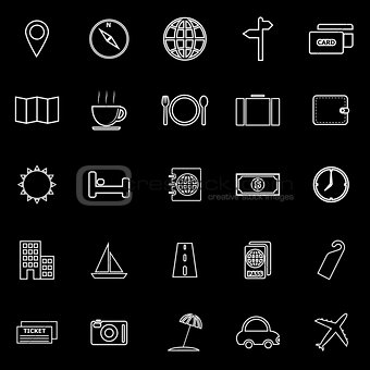 Travel line icons on black background