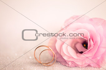 Gentle Pink Wedding Background with Rings and  Flower