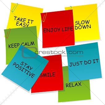 Sheets of paper with motivational and positive thinking messages