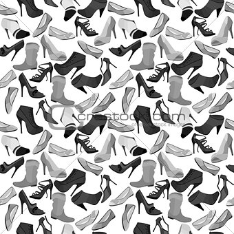 Black-and-white contour seamless pattern with shoes