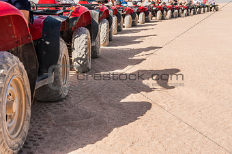 Closeup of ATV tyres in a row
