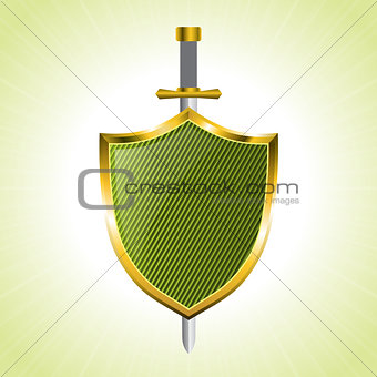 Green striped shield with sword