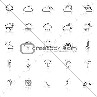 Weather line icons with reflect on white background