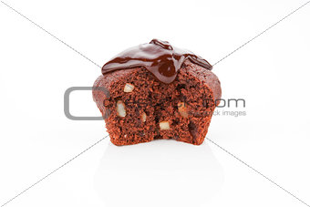Delicious muffin with chocolate isolated.