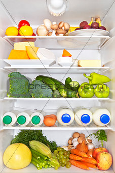 Full fridge. Healthy fitness concept.