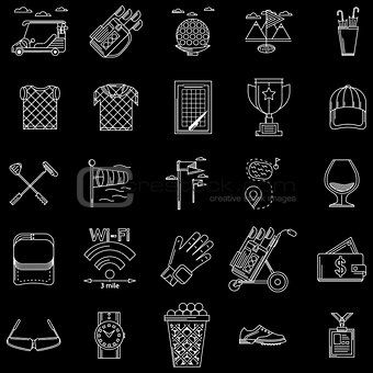 White outline vector icons for golf