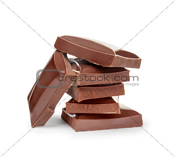 stack of dark chocolate isolated on white background