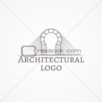 Vector illustration of brick round arch icon with text