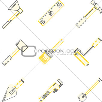 Flat line vector icons for woodwork tools