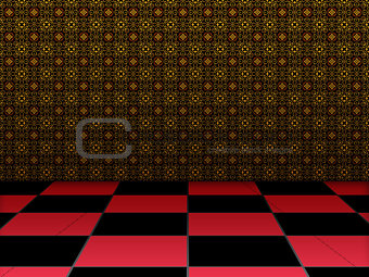 Retro room with checkered floor