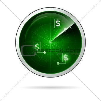 Vector illustration of green locating radar for business