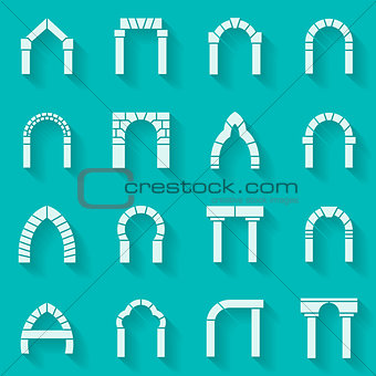 Flat silhouette icons vector collection of arch