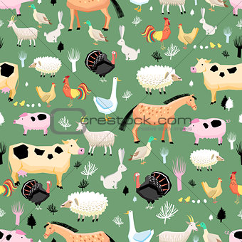 bright pattern of farm animals