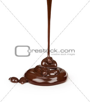 delicious chocolate is poured on a white background