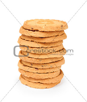 stack of cookies with nuts on a white background