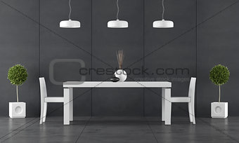 Black dining room with wall blackboard paneling