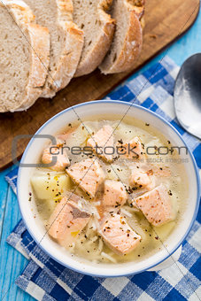 Fish soup in a bowl