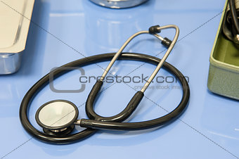 Doctors stethoscope on a desk
