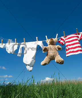 Baby clothing on a clothesline