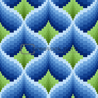 Blue and green ornamental seamless pattern