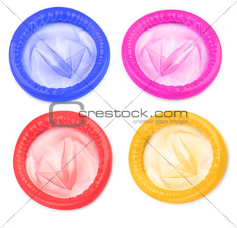 Four colorful condoms 