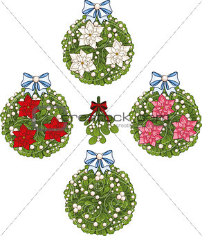 Clip art set of Christmas mistletoe decorative glob elements