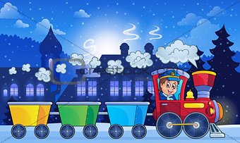 Winter town with train