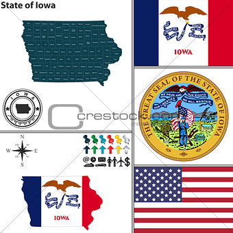 Map of state Iowa, USA