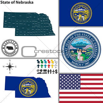 Map of state Nebraska, USA