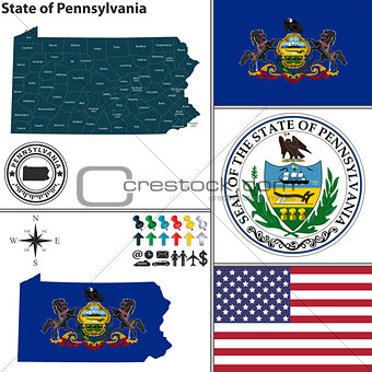 Map of state Pennsylvania, USA