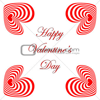 Design Valentines Day card with striped red hearts