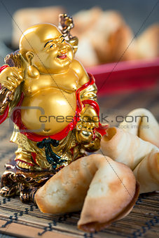 Laughing Buddha and the Chinese cookies.