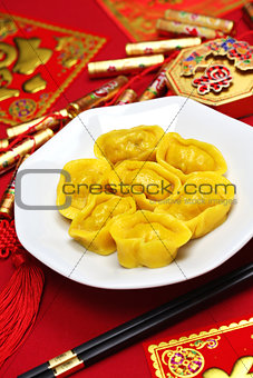 homemade chinese gold ingot dumplings, spring festival food