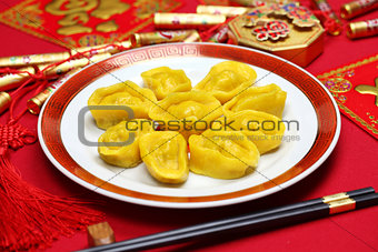 homemade chinese gold ingot dumplings, spring festival food