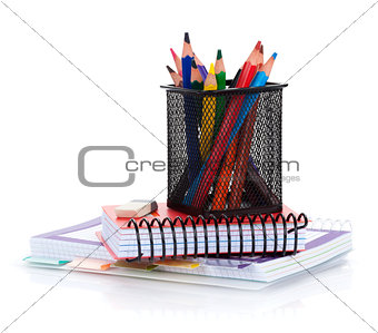 Colorful pencils and notepads