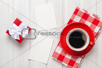 Valentines day blank photo frames, coffee cup and gift box