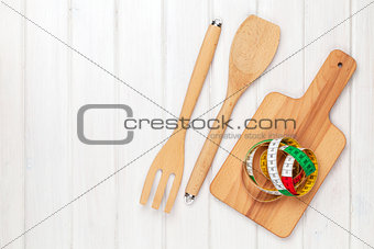 Healthy food and kitchen utensils