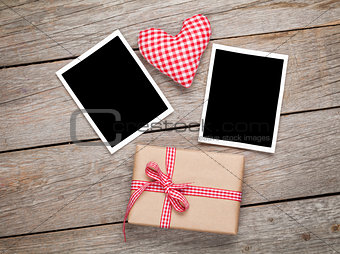 Valentines day toy heart, blank photo frames and gift box