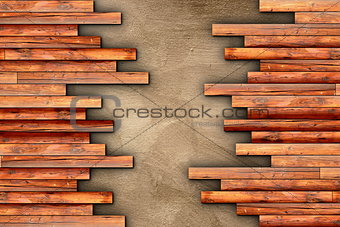 wooden planks floor finishing on beige cement