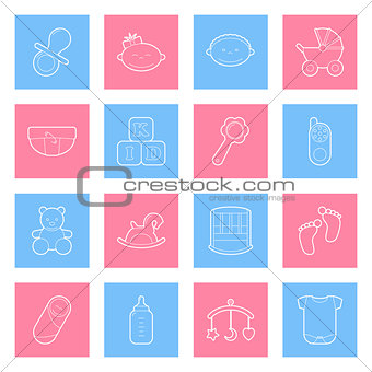 Baby lines icons set