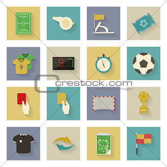 Soccer flat icons set with shadows