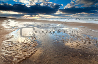 low tide at sunset on North sea