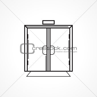 Indoors glass door black line vector icon