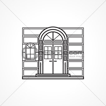 Facade arch door black line vector icon