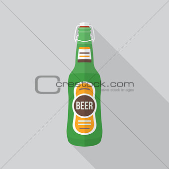 flat style beer bottle icon with shadow