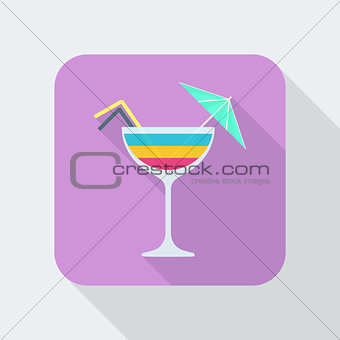 flat style cocktail icon with shadow