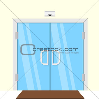 Flat vector illustration of transparent glass door